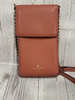 kate spade Coral Pink Pebbled Leather Crossbody Phone Bag with Chain Strap